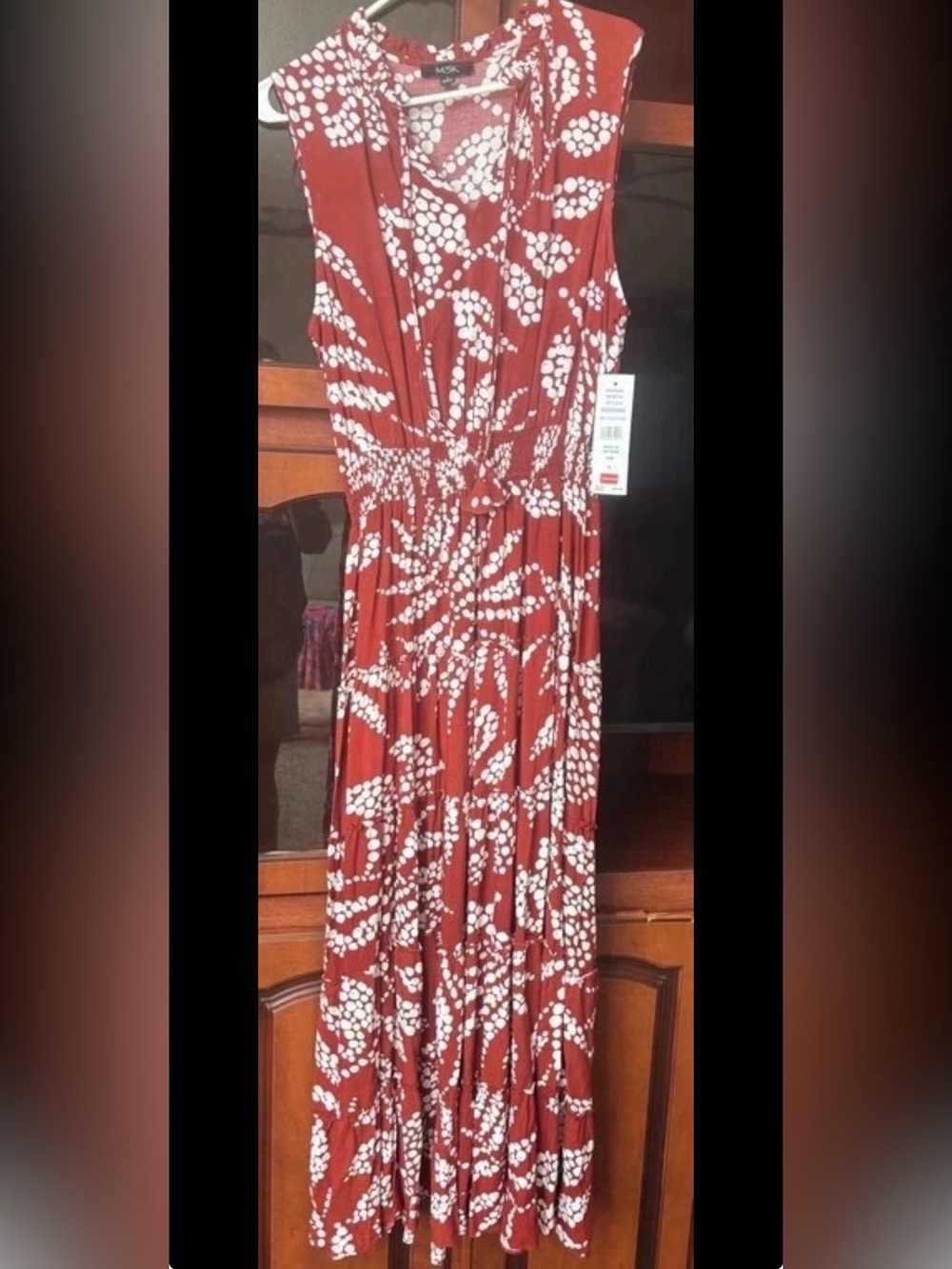 MSK Rust Red Maxi Dress with White Floral Dot Print
